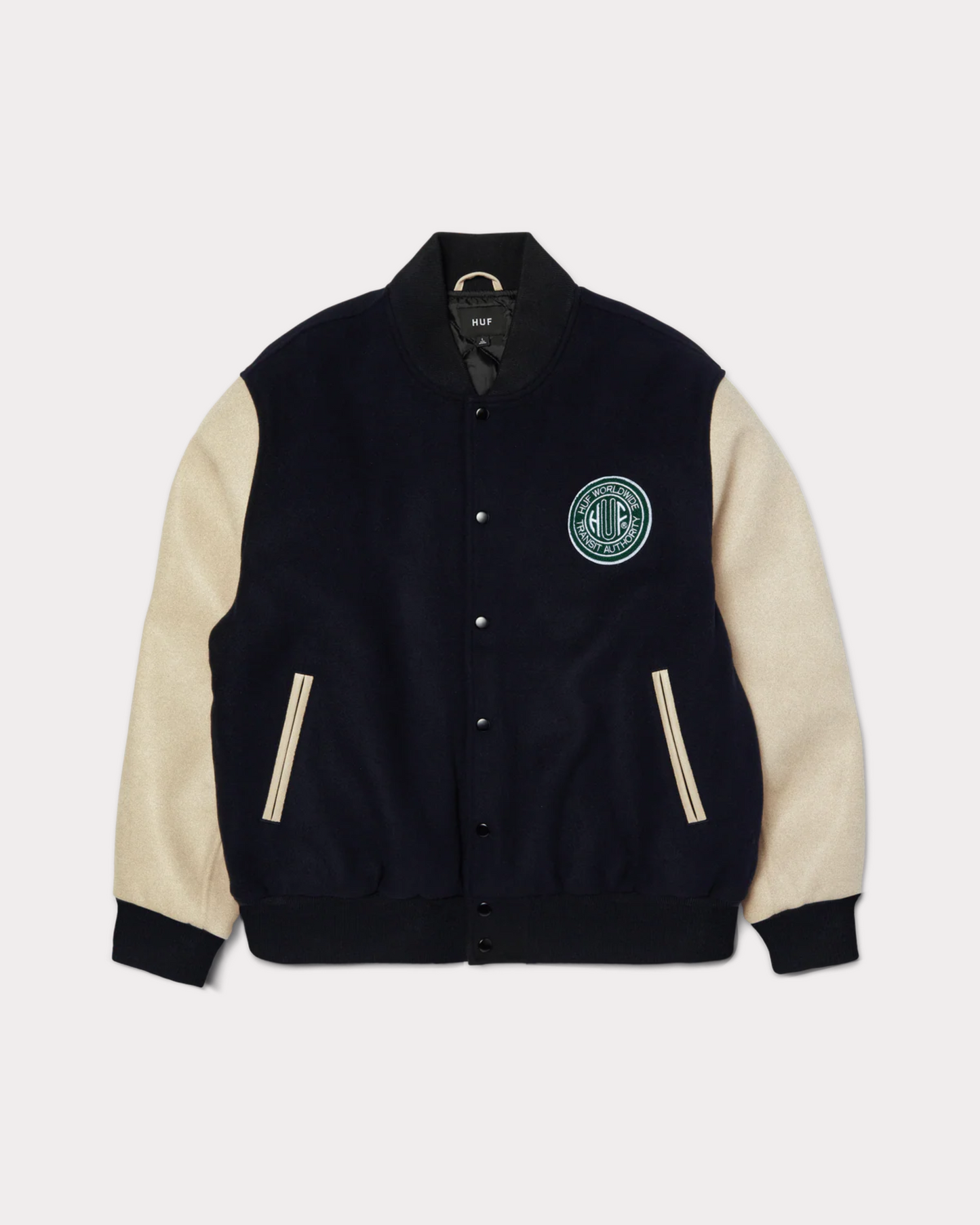 HUF WORLDWIDE - GLOBAL TRANSIT VARSITY JACKET NAVY