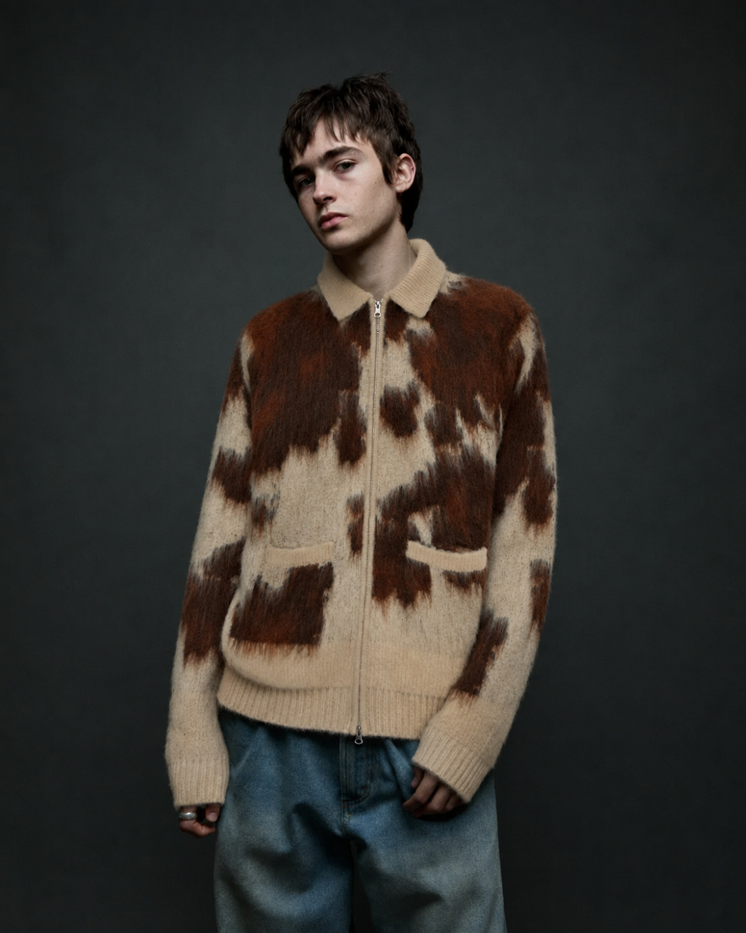 Obey Clothing - Cow Pattern zip sweater multi cow