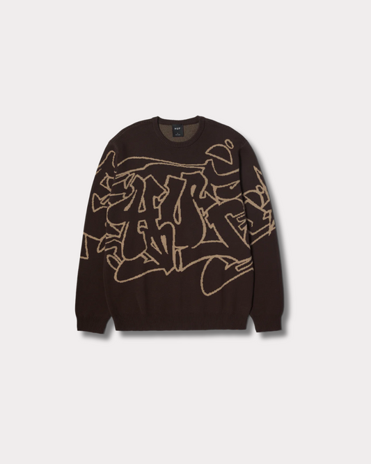 HUF WORLDWIDE - OUTLINES CREWNECK SWEATER ESPRESSO