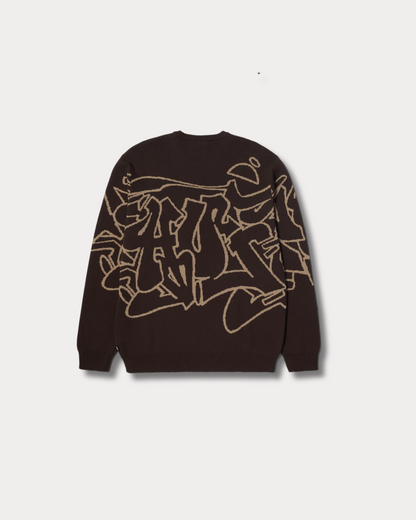 HUF WORLDWIDE - OUTLINES CREWNECK SWEATER ESPRESSO