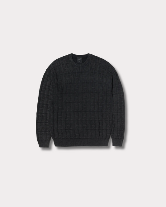 HUF WORLDWIDE - INTERLACED OVERDYED SWEATER FADED BLACK