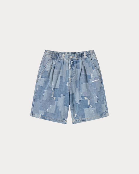 ACUPUNCTURE 1993 - PATCHWORK DENIM SHORTS BLUE