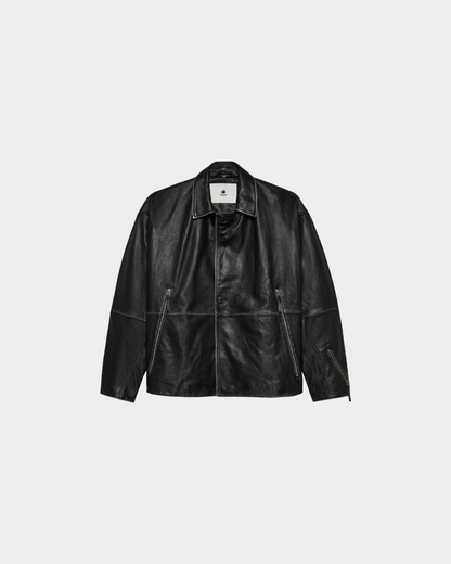 NEW AMSTERDAM SURF ASSOCIATION - LEATHER JACKET BOXY FIT WASHED BLACK