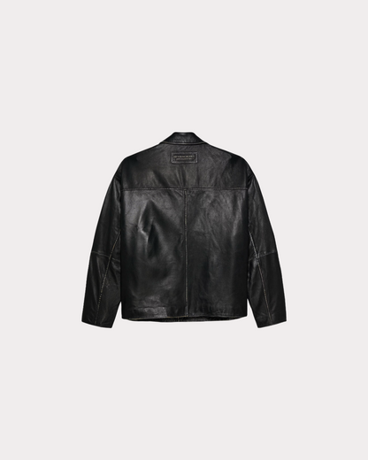 NEW AMSTERDAM SURF ASSOCIATION - LEATHER JACKET BOXY FIT WASHED BLACK