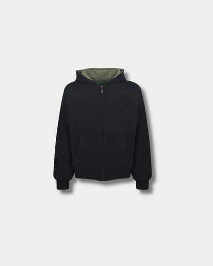 GARMENT WORKSHOP - DOUBLE FACE BOXY FIT HOODIE BLACK/MILITARY GREEN