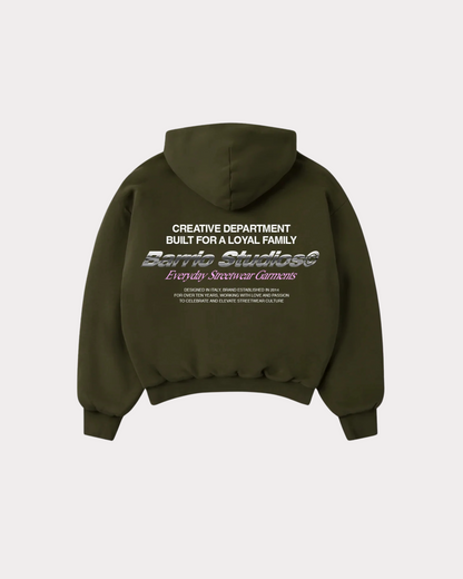 BARRIO STUDIOS - CHROME INFO BOXY HOODIE OLIVE