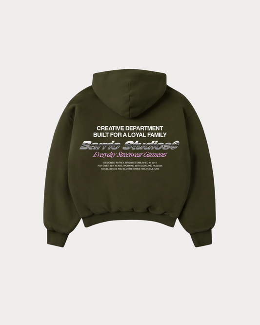 BARRIO STUDIOS - CHROME INFO BOXY HOODIE OLIVE