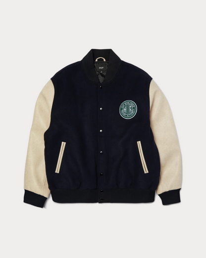 HUF WORLDWIDE - GLOBAL TRANSIT VARSITY JACKET NAVY