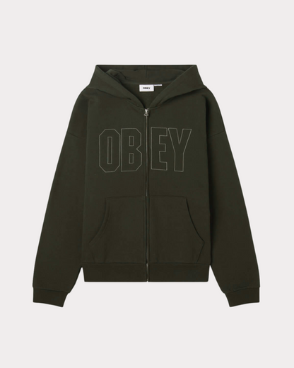 OBEY CLOTHING - GORDON EXTRA HEAVY FULL-ZIP HOODIE KOMBU GREEN