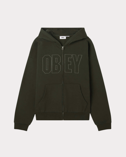 OBEY CLOTHING - GORDON EXTRA HEAVY FULL-ZIP HOODIE KOMBU GREEN