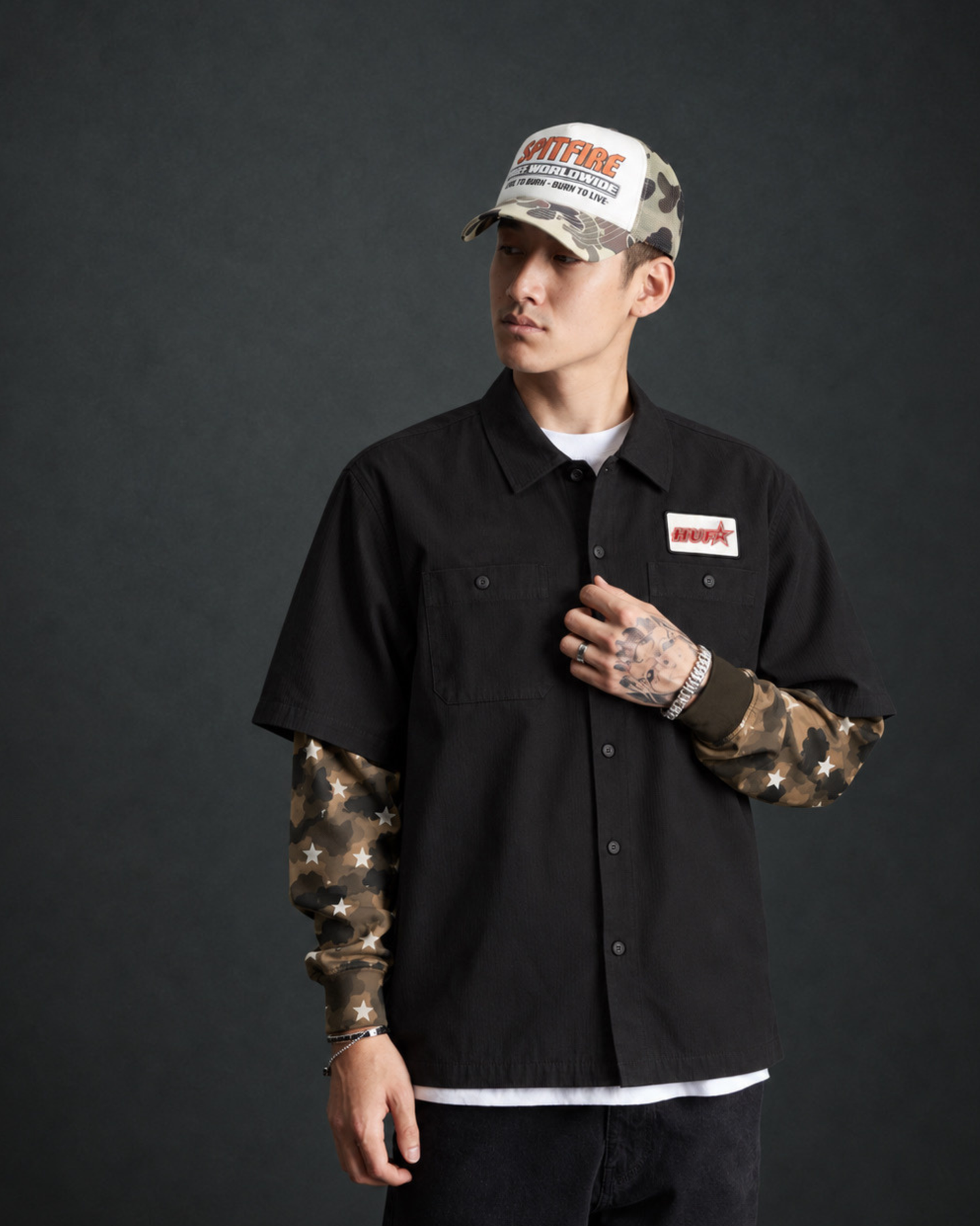 Huf Worldwide - Shadows Work shirt black/camo
