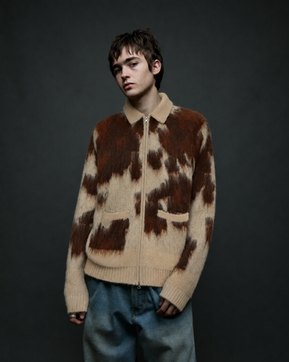 Obey Clothing - Cow Pattern zip sweater multi cow